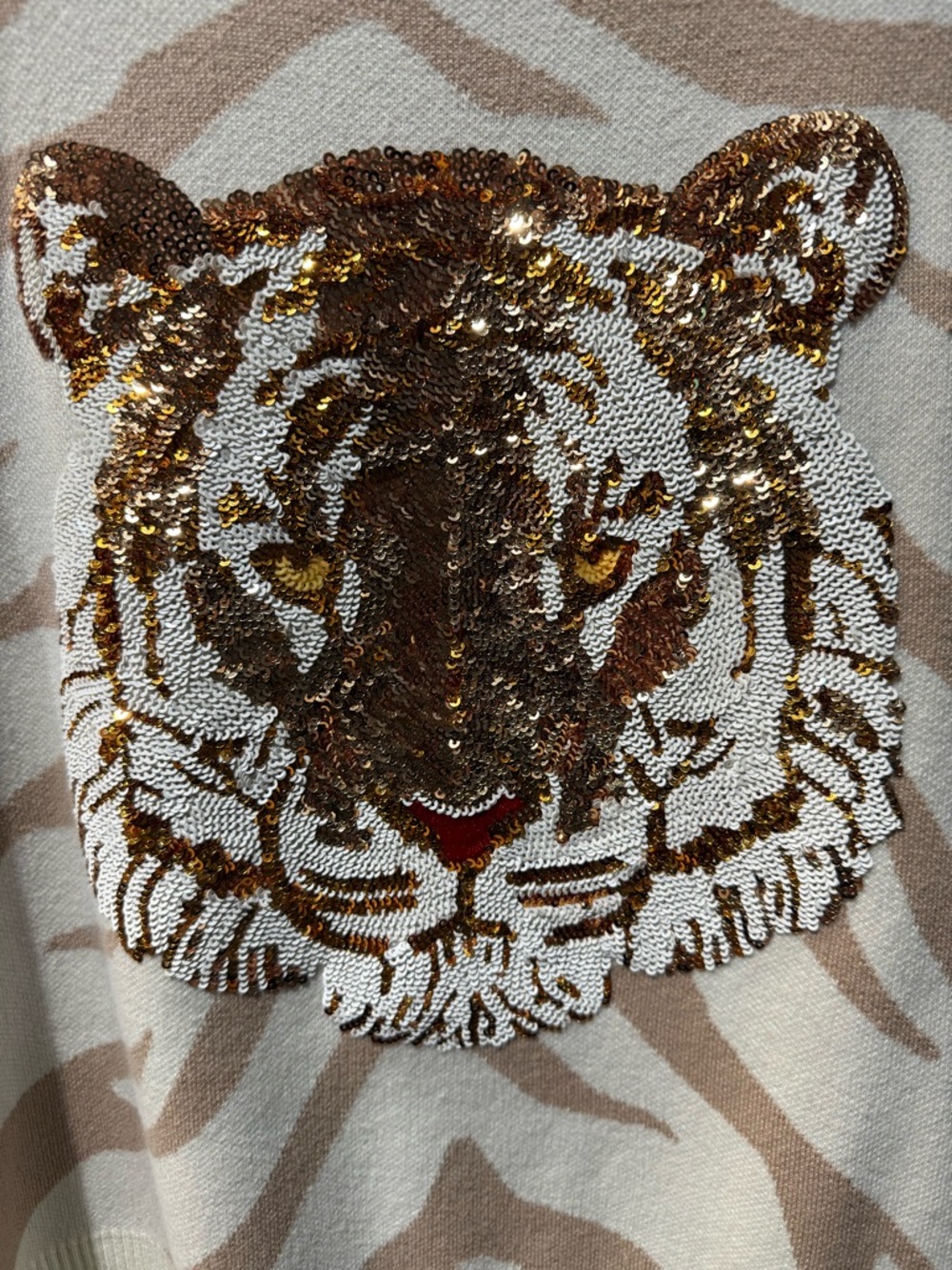 QUEEN OF SPARKLES Cream and Tan Tiger Sequin Knit Tank - Picture 3 of 9